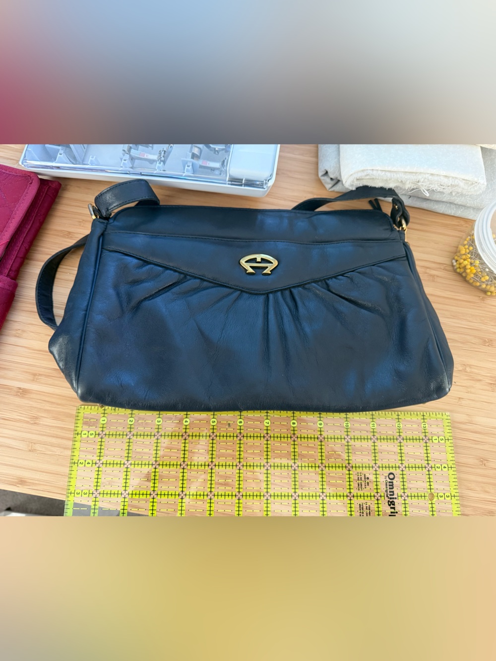 Etienne Aigner Navy Leather Crossbody with Gold Logo - Picture 8 of 8